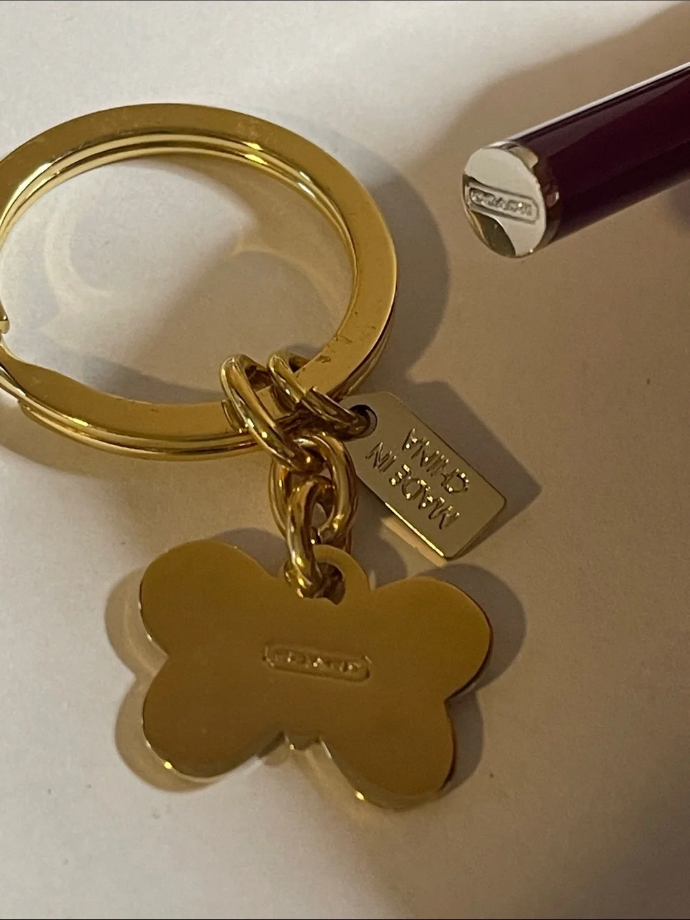 Coach Gold Butterfly Keyring with Purple Enamel and Coach Pen